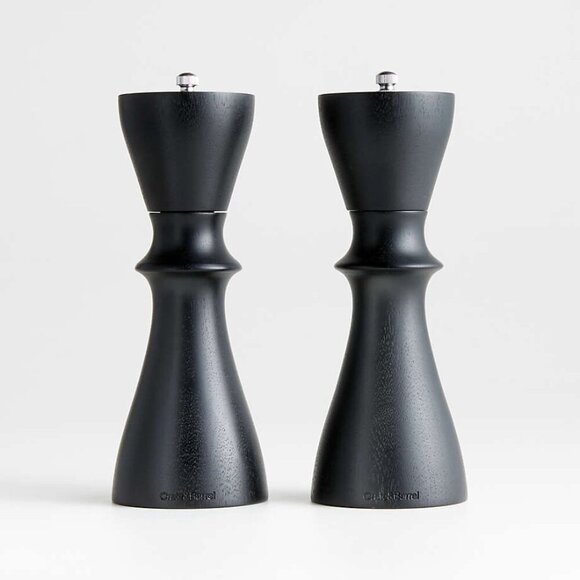 CRATE & BARREL Aster Ebonized Wooden Salt & Pepper Mill Grinder Set in Black - Picture 1 of 4